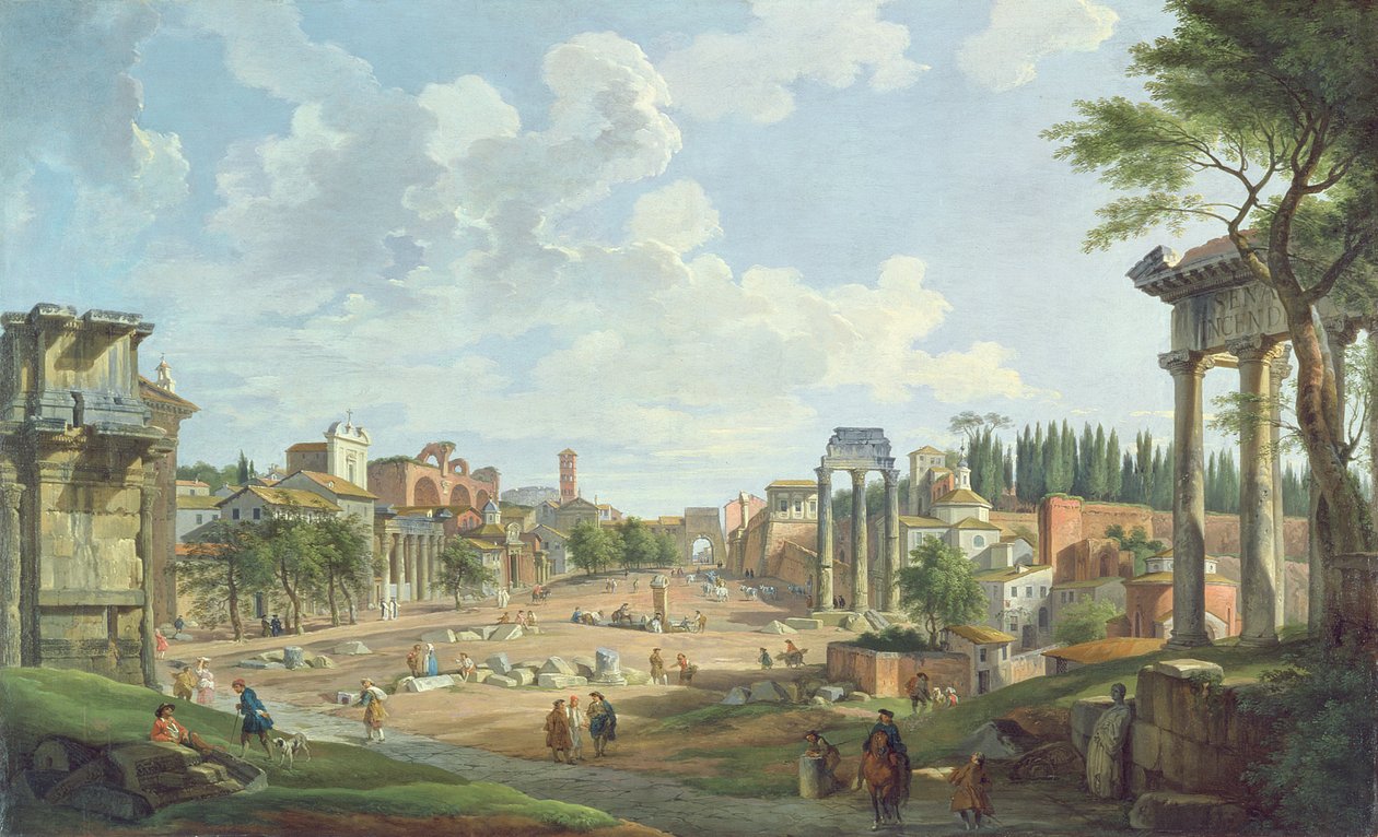 A Forum Romanum látképe, 1747 alkotó: Giovanni Paolo Pannini