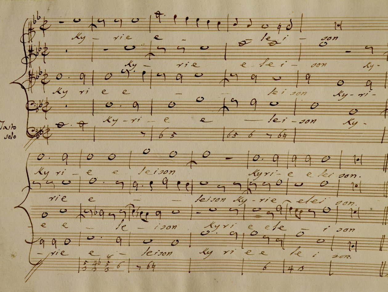 Kyrie Eleison kotta a „Messa a quattro voci” 18. századi másolatából alkotó: Giovanni Pierluigi da Palestrina