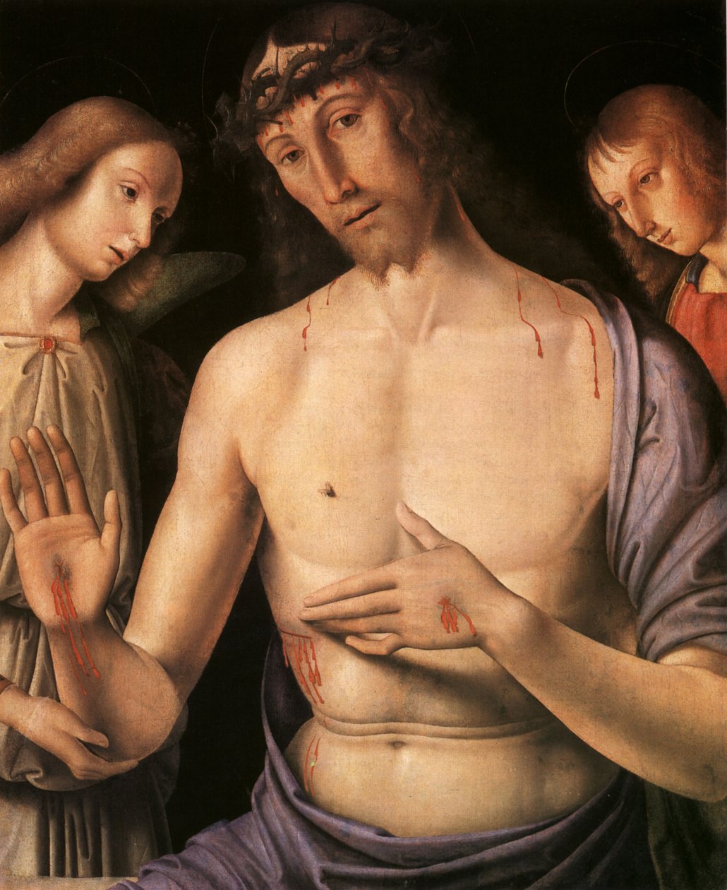 Krisztus két angyal támogatásával alkotó: Giovanni Santi or Sanzio
