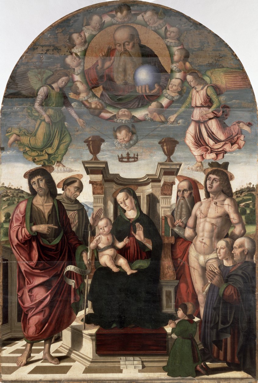 A szentekkel trónoló Madonna és gyermek alkotó: Giovanni Santi or Sanzio