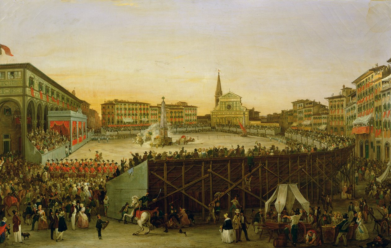 Szekérverseny a firenzei Piazza Santa Maria Novella téren alkotó: Giovanni Signorini