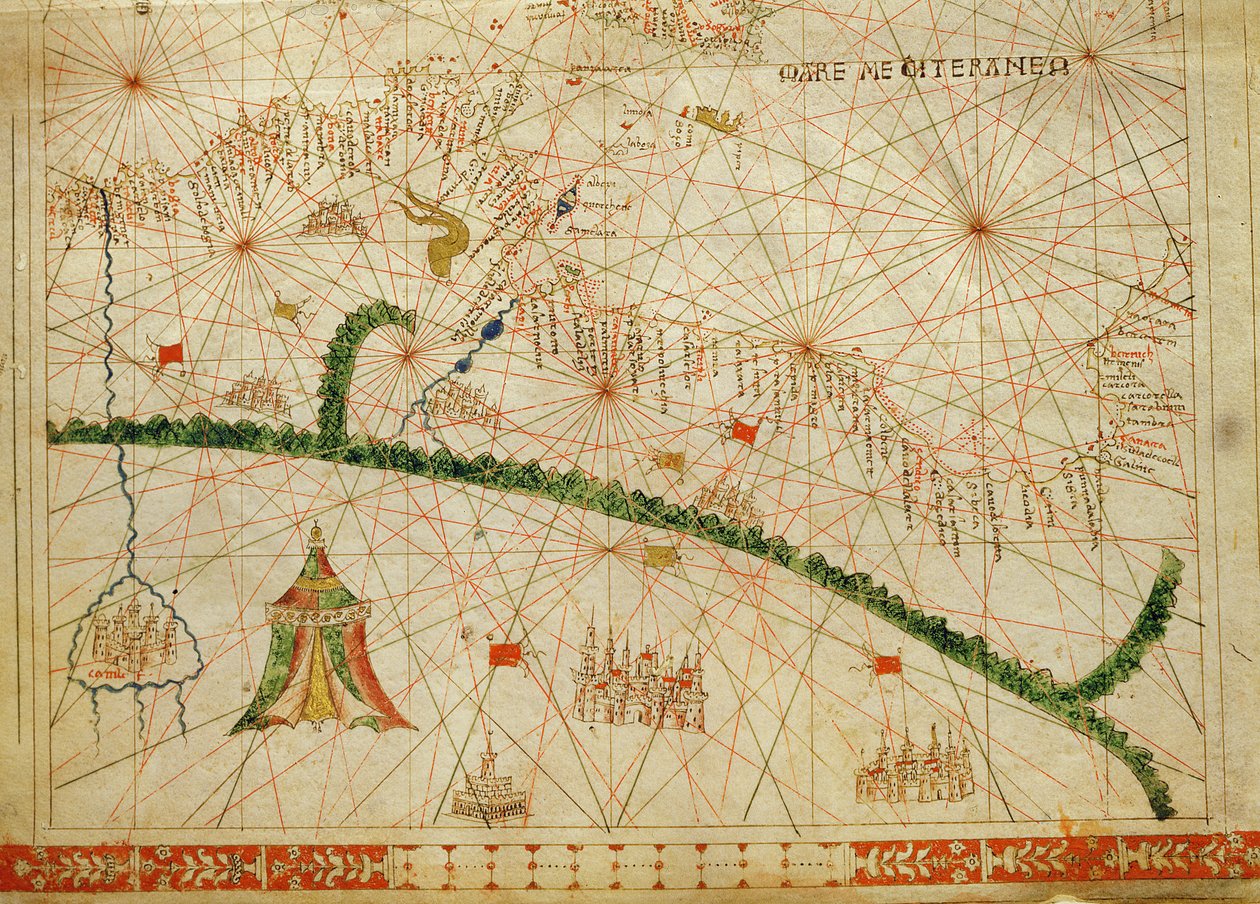 Észak-Afrika, tengeri atlaszból, 1520 (tinta pergamen) (részlet a 330916-ból) alkotó: Giovanni Xenodocus da Corfu