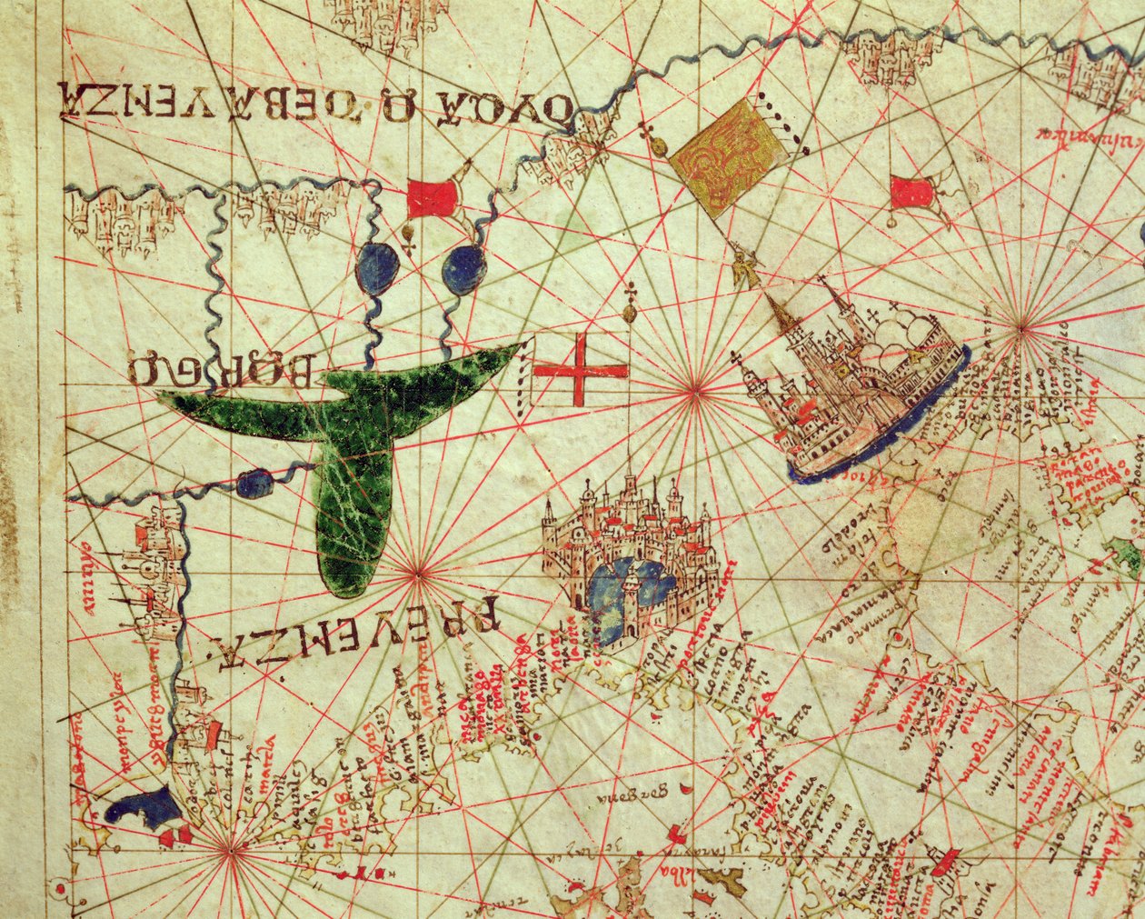 Provence és Észak-Olaszország, egy tengeri atlaszból, 1520 (tinta pergamen) alkotó: Giovanni Xenodocus da Corfu