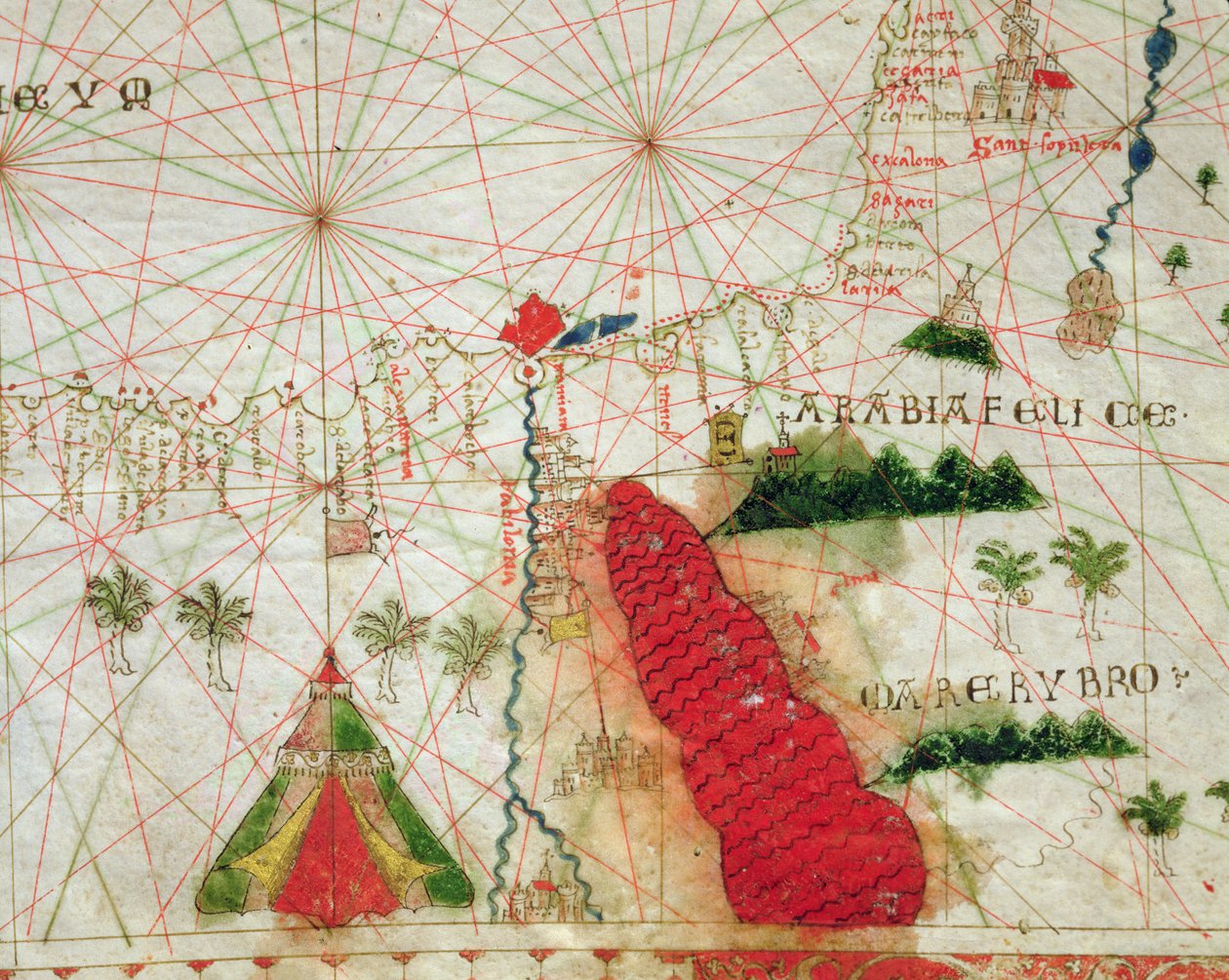 A Vörös-tenger, egy tengeri atlaszból, 1520 (tinta, pergamen) (részlet a 330913-ból) alkotó: Giovanni Xenodocus da Corfu