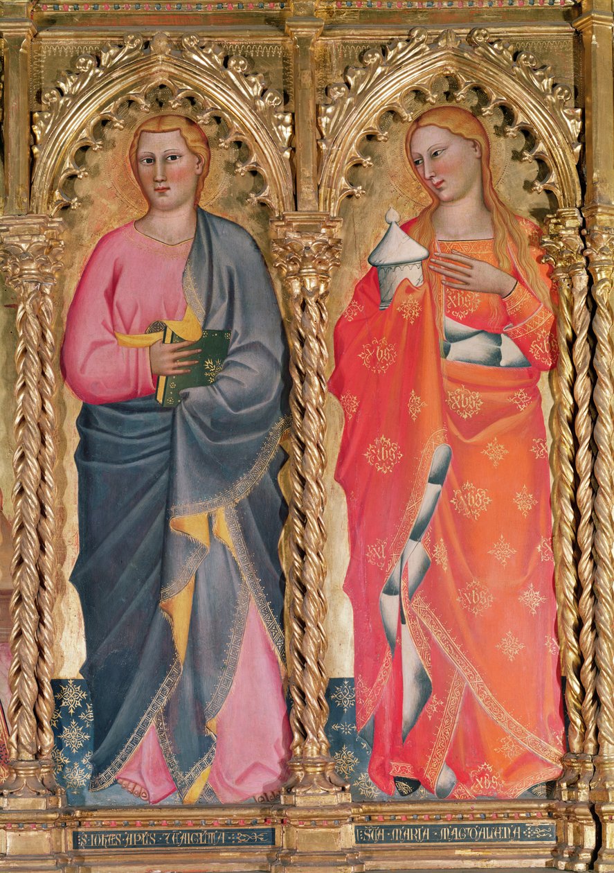 Szent János és Szent Mária Magdolna, részlet a Szűz és a gyermek trónjáról, szentekkel körülvéve (tempera a táblán) (lásd még: 438871) alkotó: Giovanni del Biondo dal Casentino