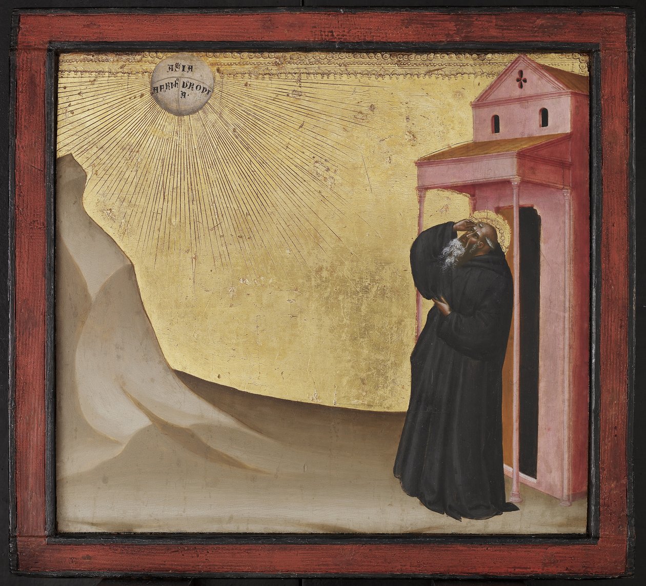 Szent Benedek látomása, 14. század vége (tempera és aranylevél a táblán) alkotó: Giovanni di Niccolo del Biondo