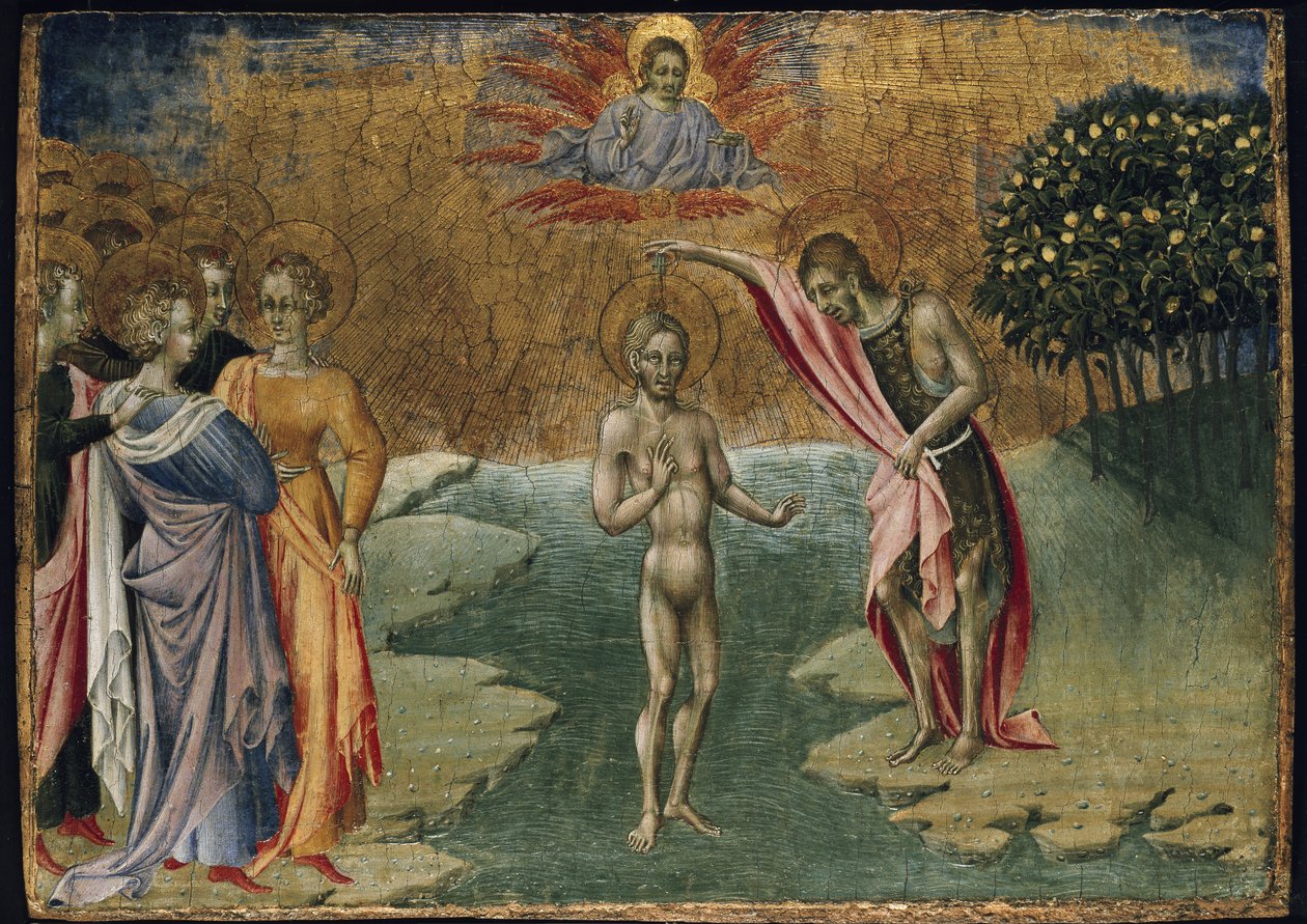 Krisztus megkeresztelkedése, 15. század (tempera a panelen) alkotó: Giovanni di Paolo