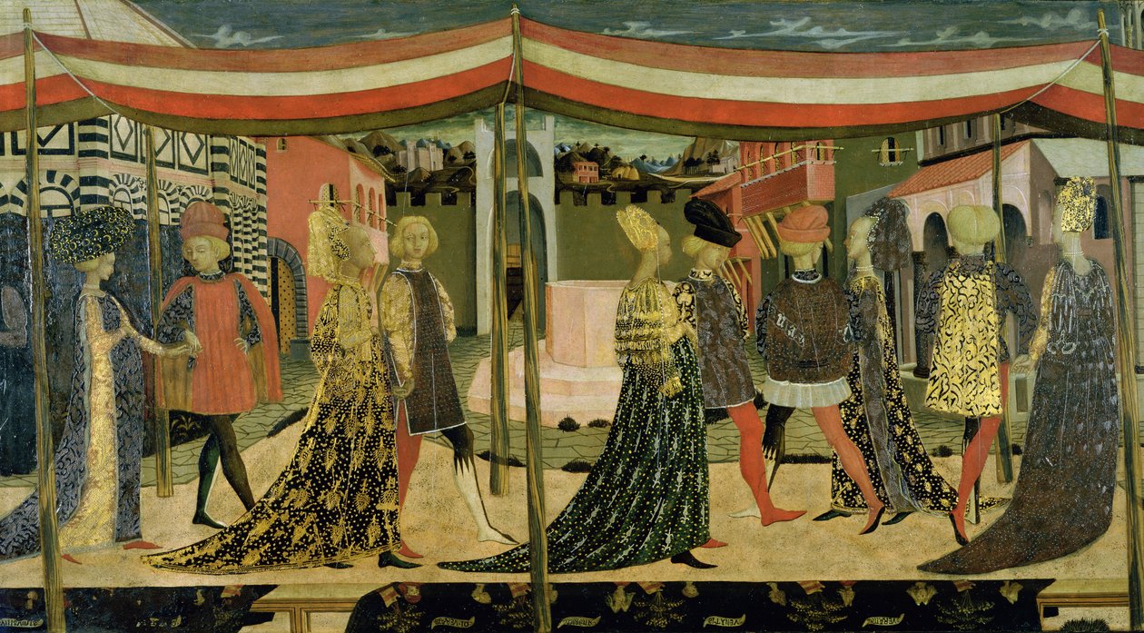 Az Adimari Cassone középső panelje, 1450 körüli tempera a 254001 panel részletén alkotó: Giovanni di Ser Giovanni