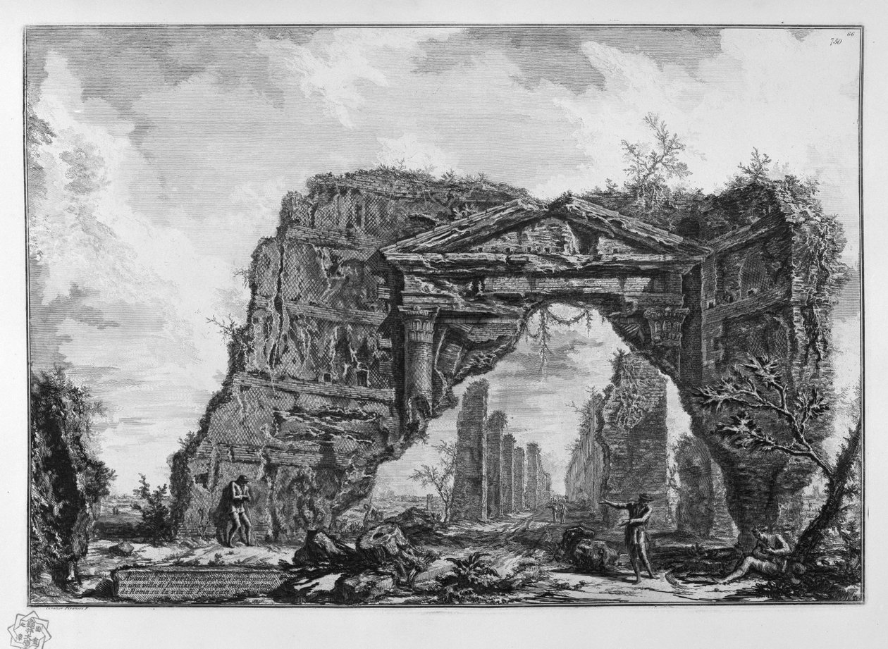 Fedett portikusz vagy cryptoporticus maradványai Domitian (Castel Gandolfo?) Villájában, öt mérföldre Rómától, a Via di Frascati utcán alkotó: Giovanni Battista Piranesi