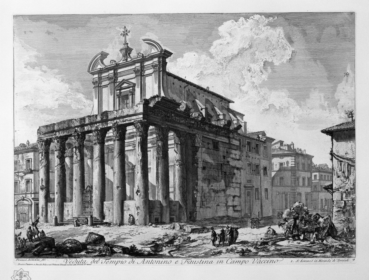 Kilátás Antoninus és Faustina templomára Campo Vaccino -ban alkotó: Giovanni Battista Piranesi