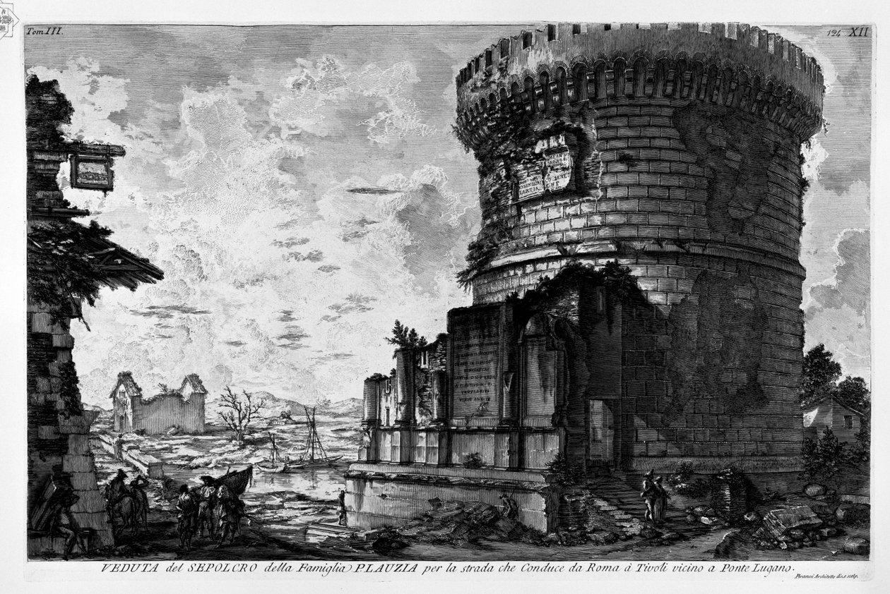 Via Appia, a Plauzia család sírja Ponte Lucano -ban alkotó: Giovanni Battista Piranesi