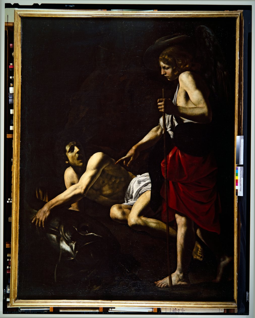 Tobias és az angyal (panel) alkotó: Giovanni Battista Caracciolo