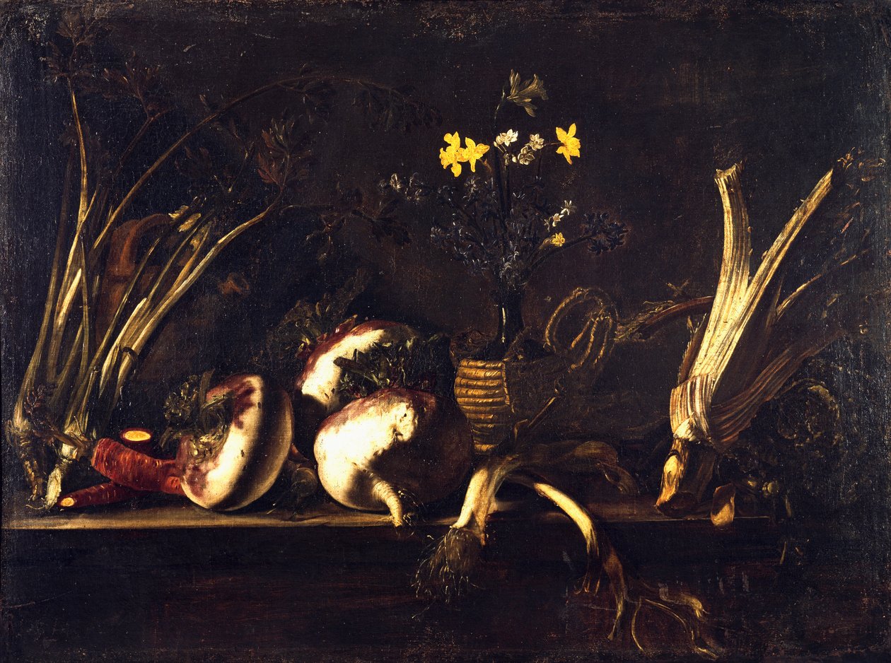 Csendélet zöldségekkel, Giovan Battista Ruoppolo (1629-1693) alkotó: Giovanni Battista Ruoppolo or Ruopolo