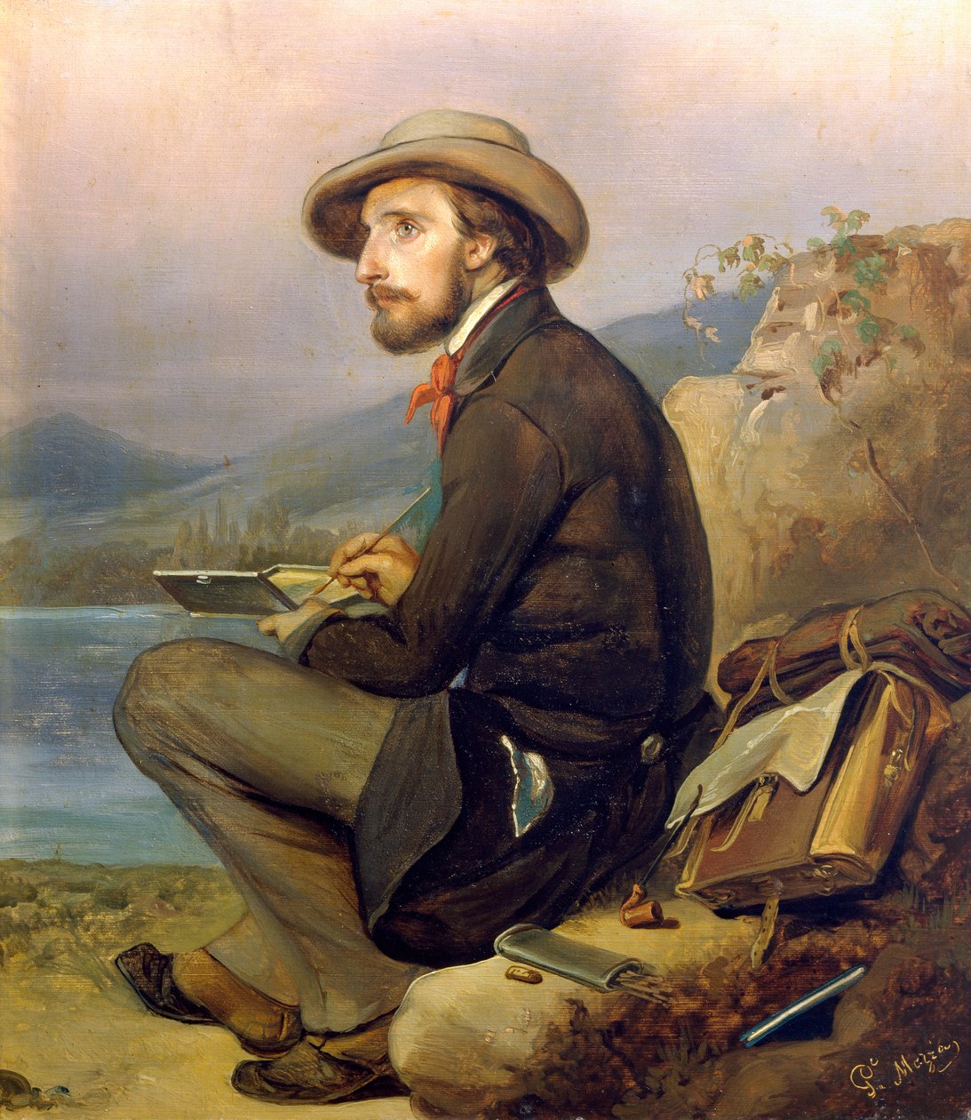 Festő, talán Giovanni Carnovali portréja, Giuseppe Mazza (1817-1884), olaj, tábla, 28x23 cm alkotó: Giovanni Carnovali