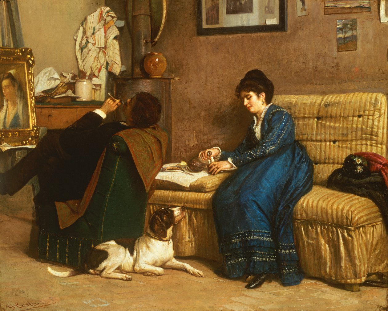 A stúdióban (olaj, vászon) alkotó: Giovanni Costa