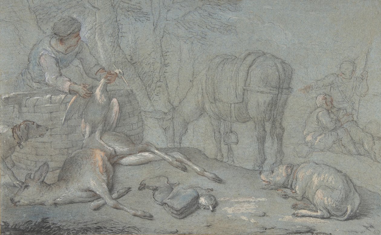 Vadászok döglött vadakkal egy tájban, 1600-1800. alkotó: Giovanni Agostino Cassana