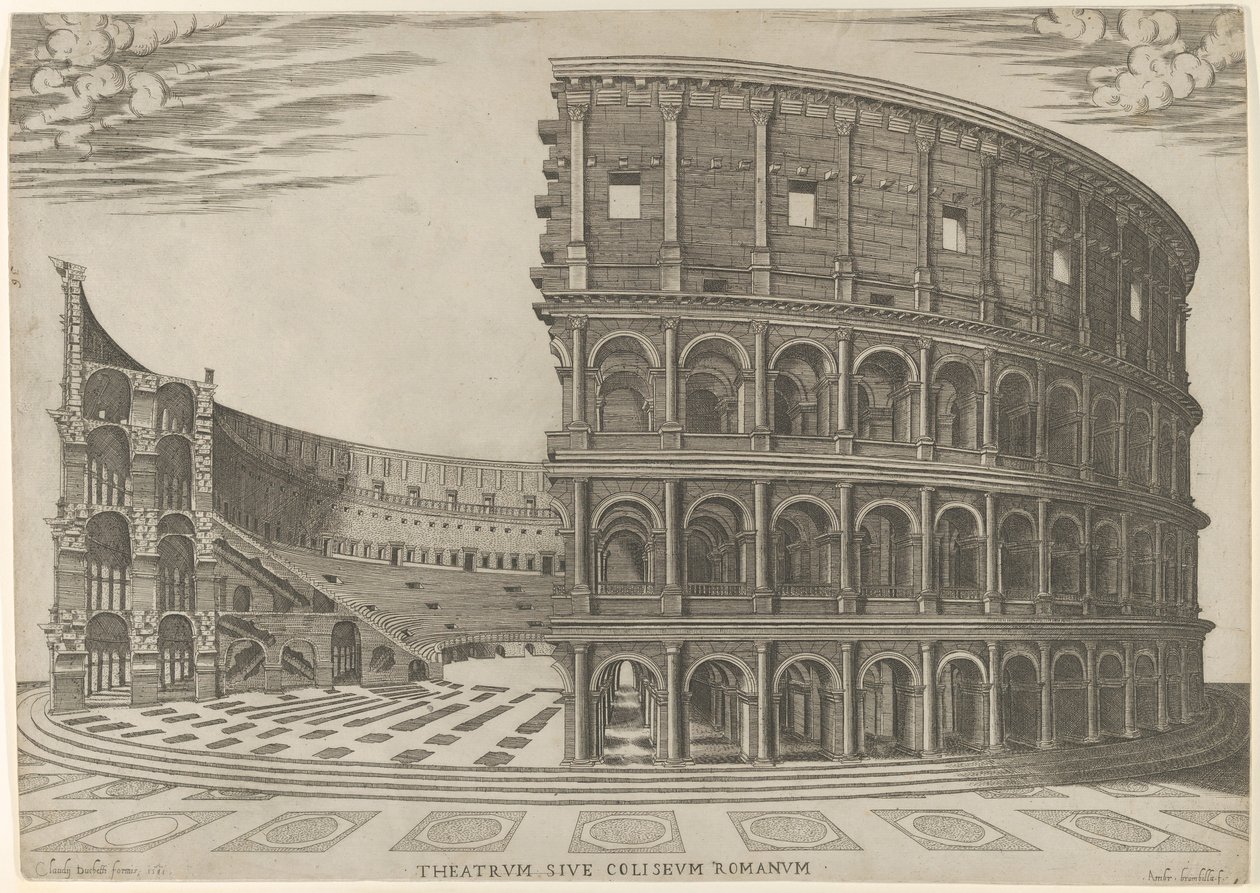 A római Colosseum metszete és magassága, 1581. alkotó: Giovanni Ambrogio Brambilla