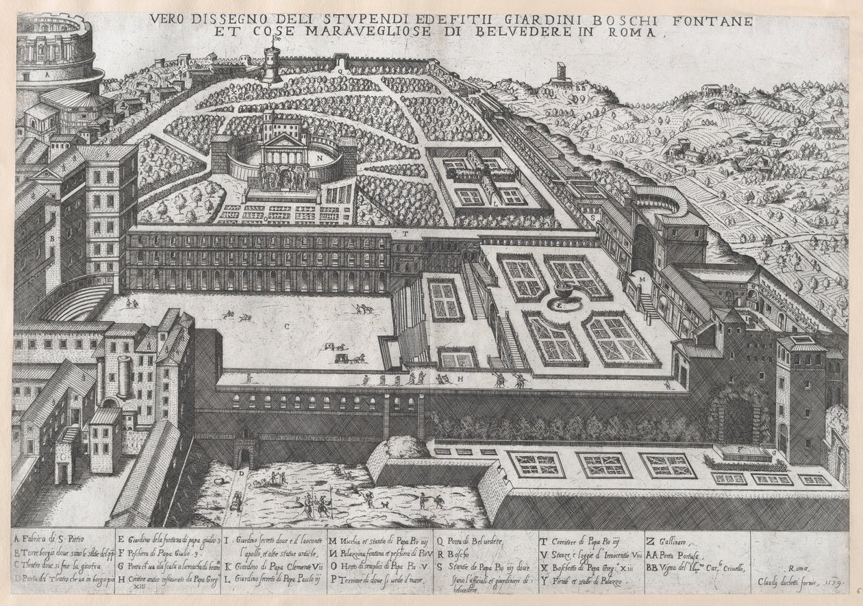 A Belvedere és kertjei légi felvétele, 1579., 1579 alkotó: Giovanni Ambrogio Brambilla.
