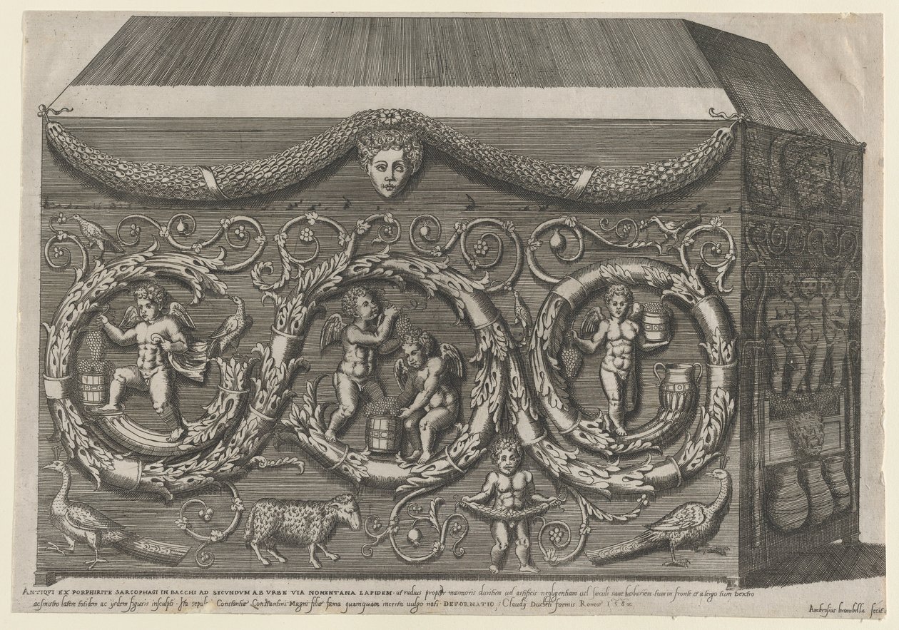 Római pompás tükör: Arabeszkekkel díszített szarkofág, 1582., 1582 alkotó: Giovanni Ambrogio Brambilla