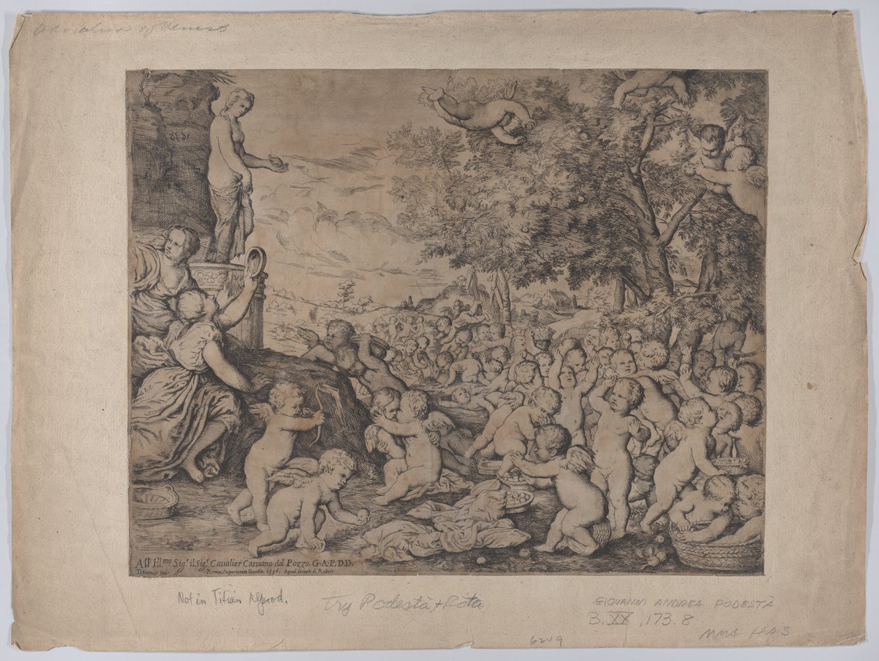Putti Vénusz szobra előtt, Tizianus után, 1636. alkotó: Giovanni Andrea Podesta