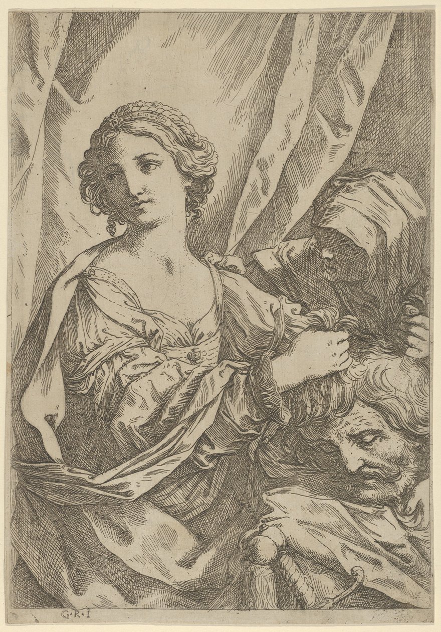 Judit Holofernész fejét a hajánál fogva balra néz, egy régi jaj..., 1600-1640. alkotó: Giovanni Andrea Sirani