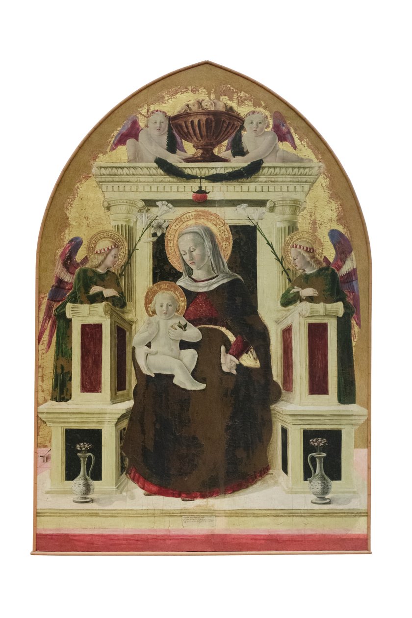 Madonna és gyermeke angyalokkal trónolva, 1455-60 körül (szuszpenzációs tábla) alkotó: Giovanni Angelo d