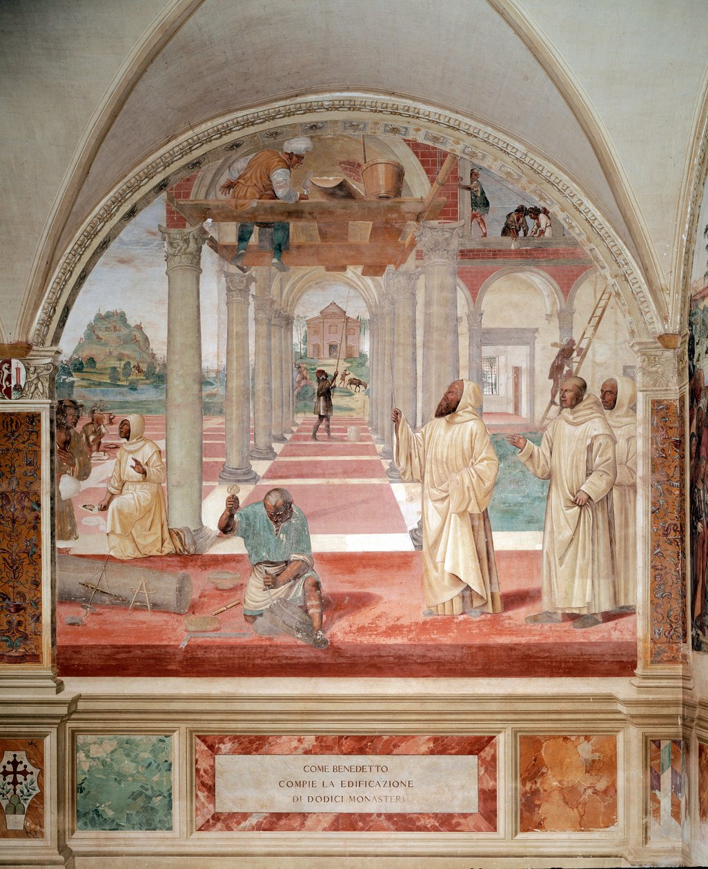 Benedek tizenkét kolostor freskóját építette a kolostorról Antonio Bazzi dit il Sodoma (1477 - 1549) alkotása, amely Nursie-i Szent Benedek (480 - 567) életét meséli el, a Bencés Lovagrend alapítója, 1503 - 1508 Montereto Maggiore-i apátság. alkotó: Giovanni Antonio Bazzi Sodoma