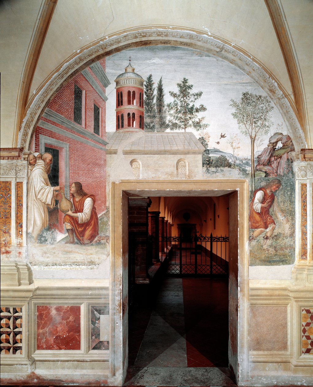 Hogyan válik Benedek borkígyóvá egy szolga. Részlet – Antonio Bazzi dit il Sodoma (1477 - 1549) által készített, a bencés rend alapítója, Nursie-i Szent Benedek (480 - 567) életéről szóló freskó. 1503-1508 apátság alkotó: Giovanni Antonio Bazzi Sodoma