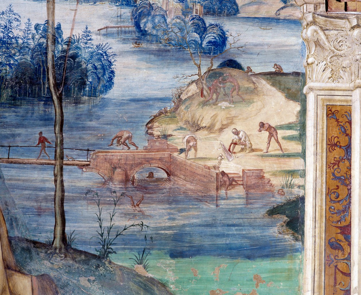 Hogyan sétál Saint Maur a vízen, hogy megmentse Placidot (Maurus a vízen sétál, hogy megmentse Placidot) – Antonio Bazzi dit il Sodoma (1477-1549) részlete a kolostor freskója Nursie-i Szent Benedek (480-567) életét meséli el ) a Rend alapítója alkotó: Giovanni Antonio Bazzi Sodoma