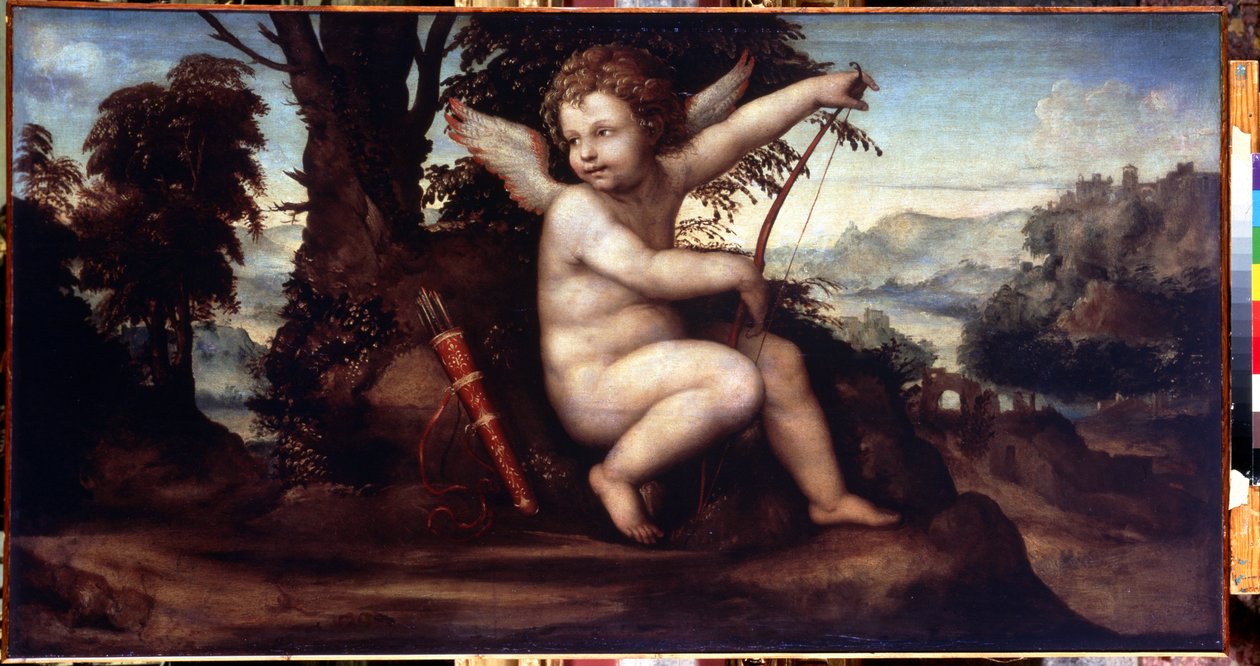 Táj Ámorral (Táj Ámorral) - Giovanni Antonio Bazzi, Le Sodoma (1477-1549) festménye - Olaj, vászon, 68 x 129 cm, 1510 körül - Sienai iskola, olasz reneszánsz - Ermitázs Múzeum, Szentpétervár alkotó: Giovanni Antonio Bazzi Sodoma