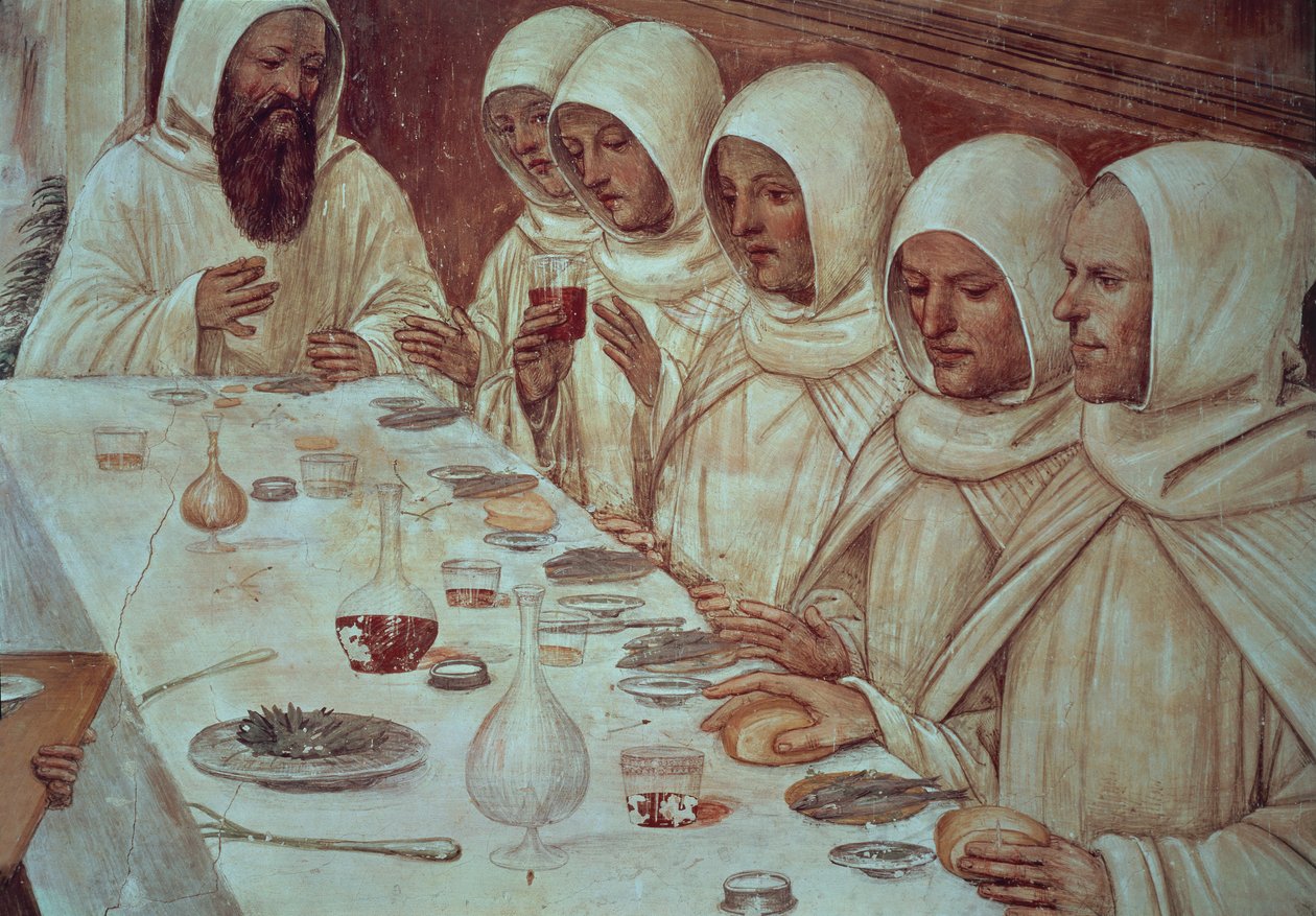 Szent Benedek, aki bőséges lisztet kapott és megetette a szerzeteseket, részlet Szent Benedek életéből alkotó: Giovanni Antonio Bazzi Sodoma