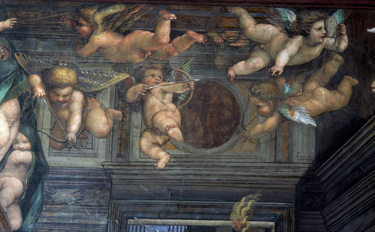 A Sala delle Nozze di Alessandro e Rossana Nagy Sándor házasságának terme 356-323 BC Roxanne repülő putti részlete, 1513 körüli freskórészlet 107226 alkotó: Giovanni Antonio Bazzi Sodoma