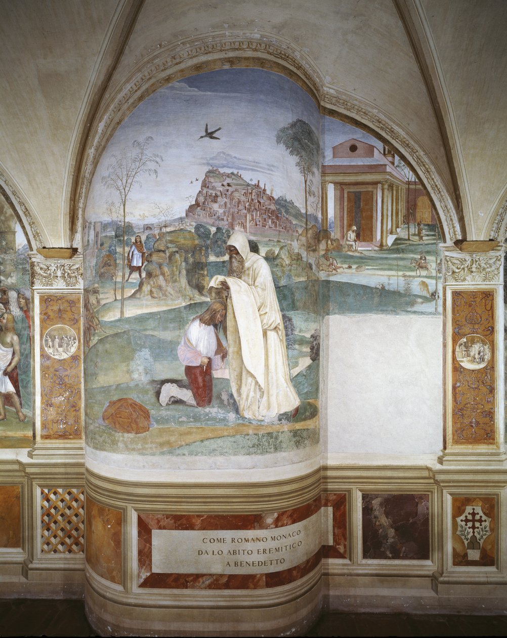 Romano szerzetes a remete szokását adja Benedeknek alkotó: Giovanni Antonio Bazzi Sodoma