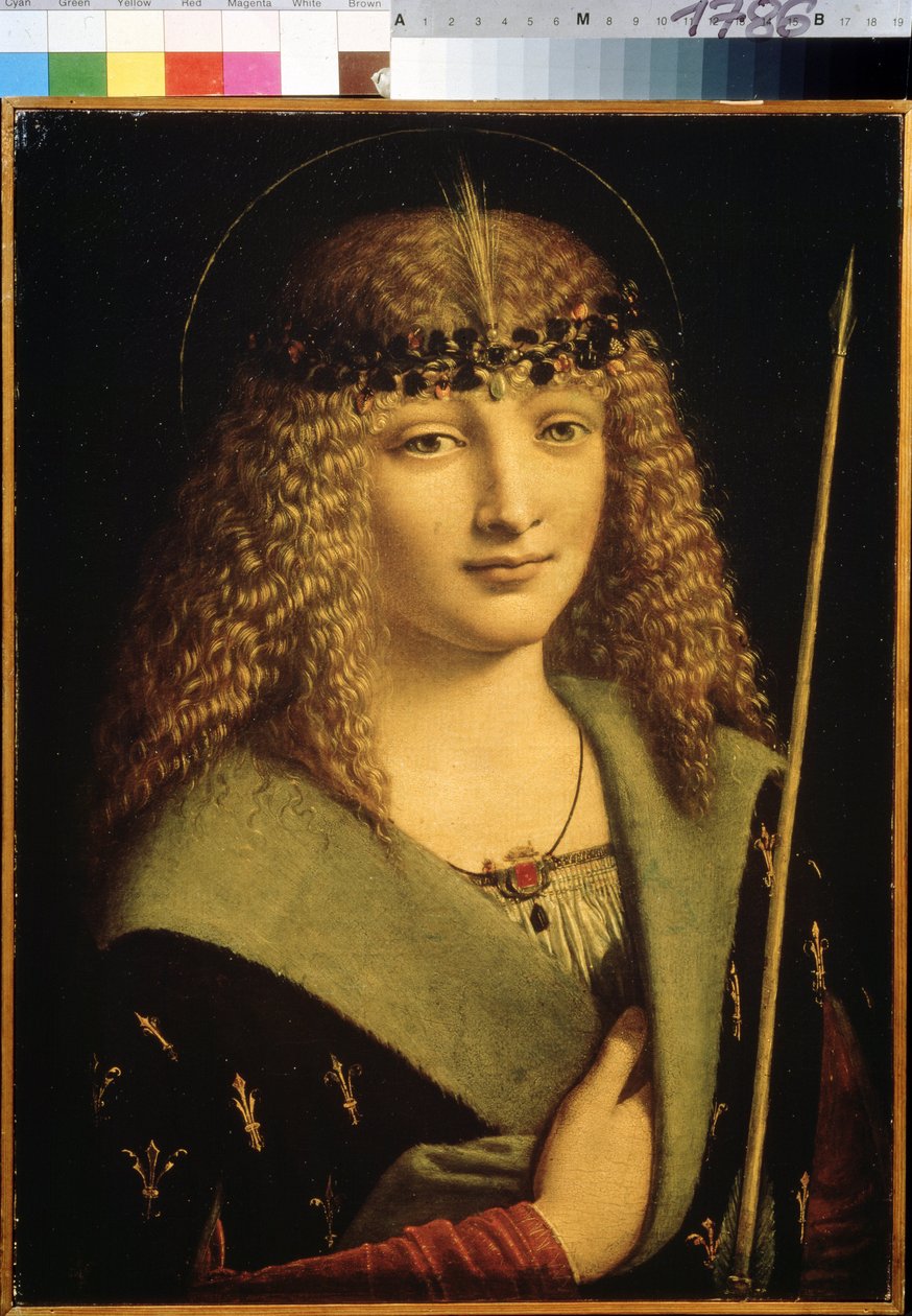 ""Egy fiatal fiú portréja, mint Szent Sebestyén, aki nyilat tart"" (Ifjúság portréja, mint Szent Sebestyén) Giovanni Antonio Boltraffio (Beltraffio) festménye (1467-1516) 1500 körül Puskin Múzeum, Moszkva alkotó: Giovanni Antonio Boltraffio