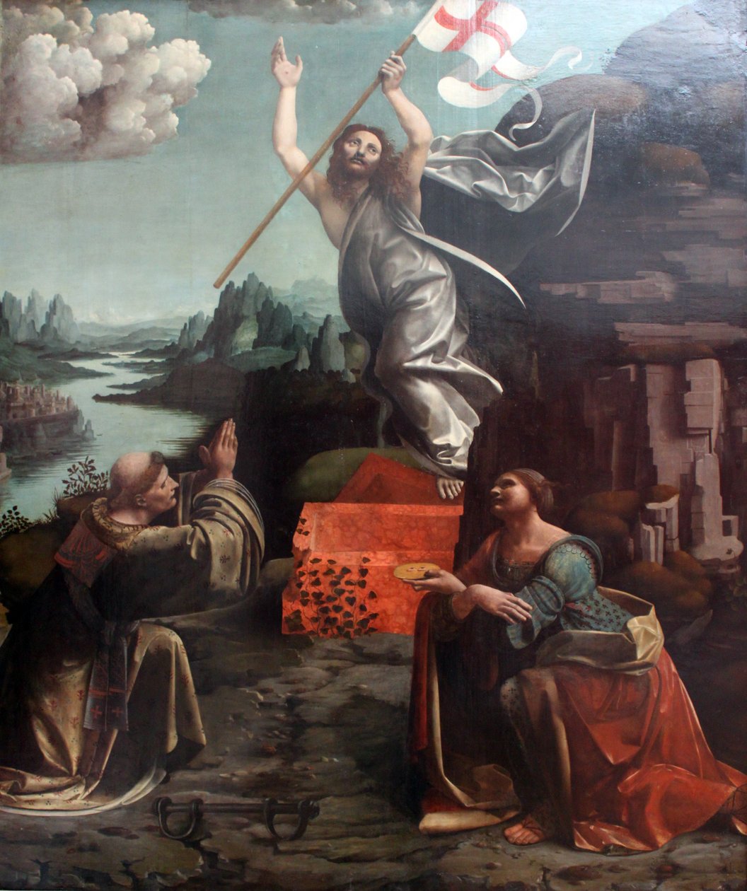 Krisztus feltámadása Noblaci Szent Leonárddal és Lucia-val alkotó: Giovanni Antonio Boltraffio