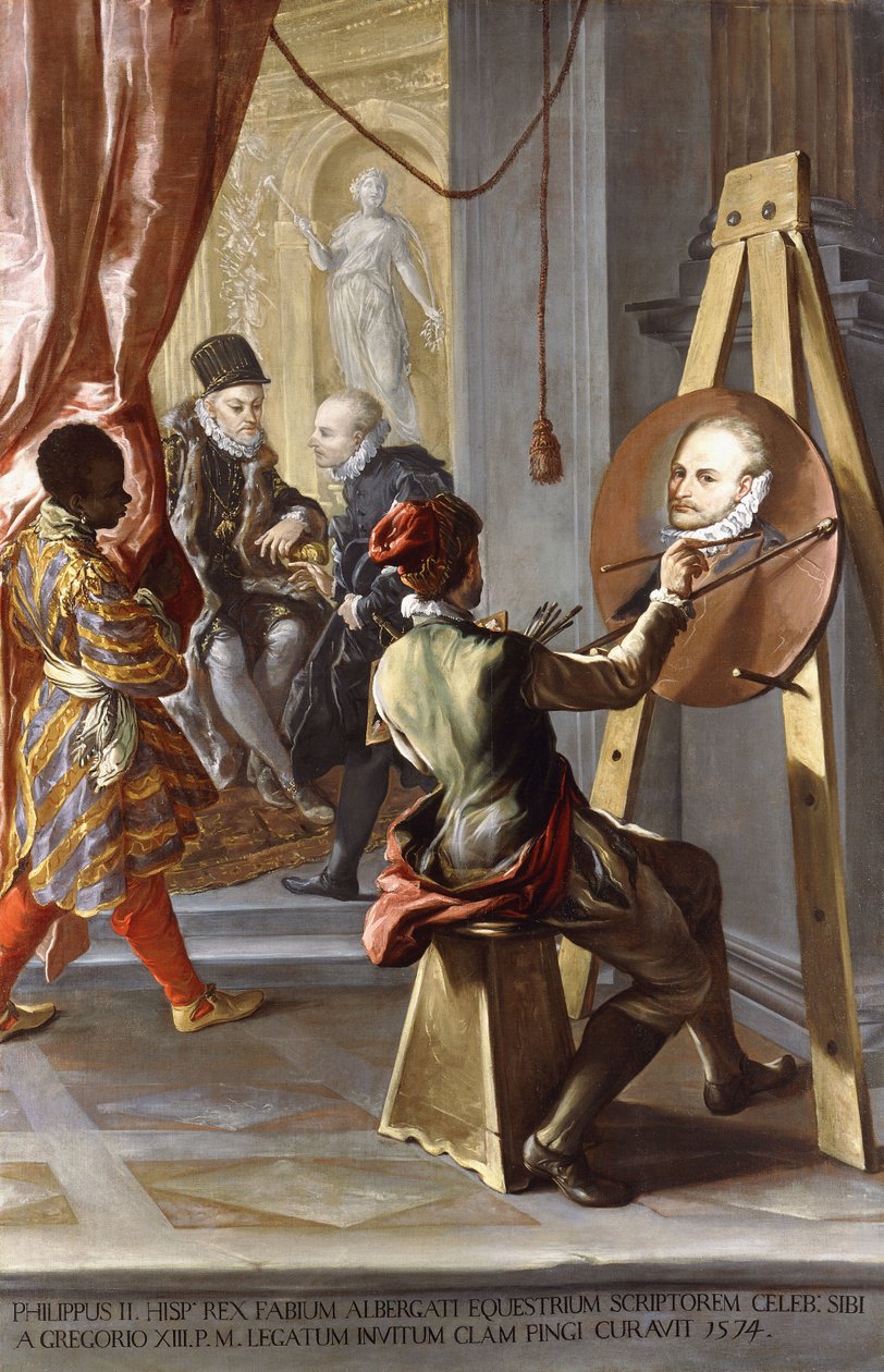 Fabio Albergati kapta II. Fülöp spanyol, miközben egy művész titokban készíti a portréját a király utasítására alkotó: Giovanni Antonio Burrini or Burino