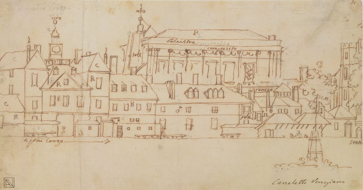 Horse Guards, London (toll és tus, papír) alkotó: Giovanni Antonio Canal