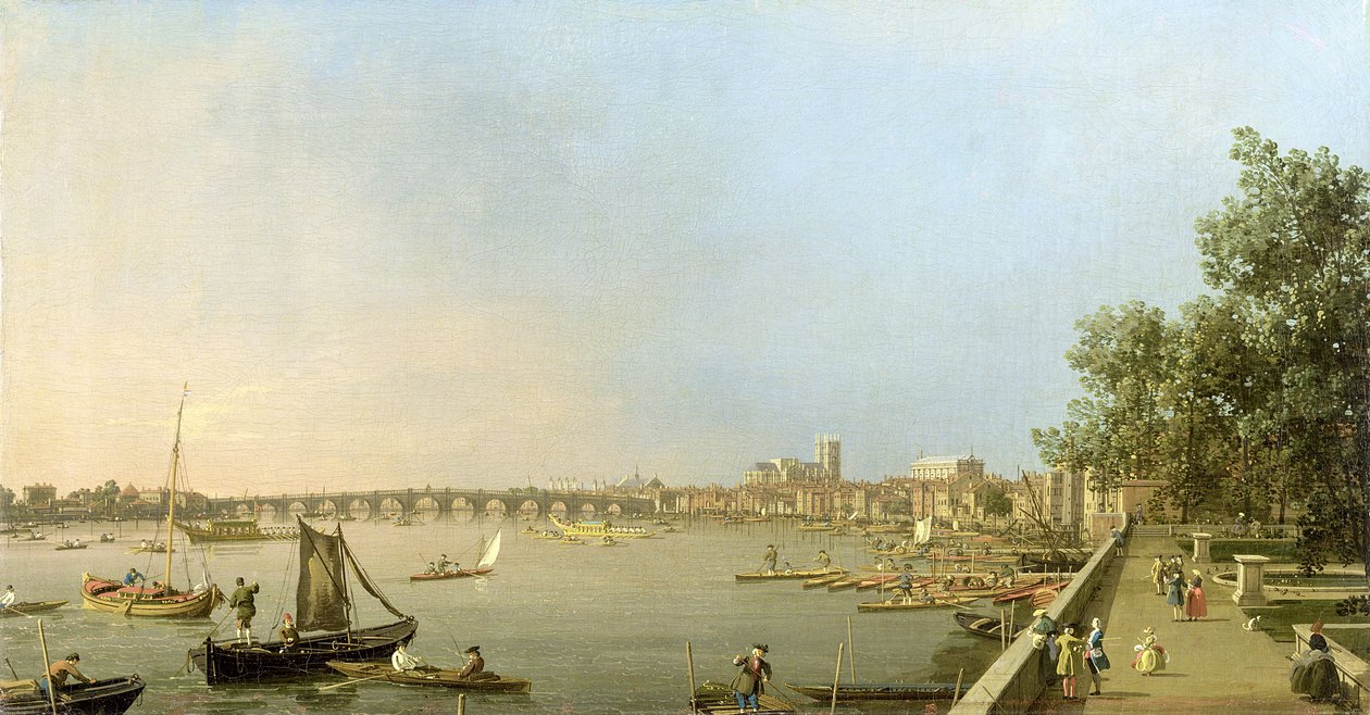 A Temze a Somerset House teraszáról, felfelé nézve Westminster és Whitehall felé, 1750 körül alkotó: Giovanni Antonio Canal
