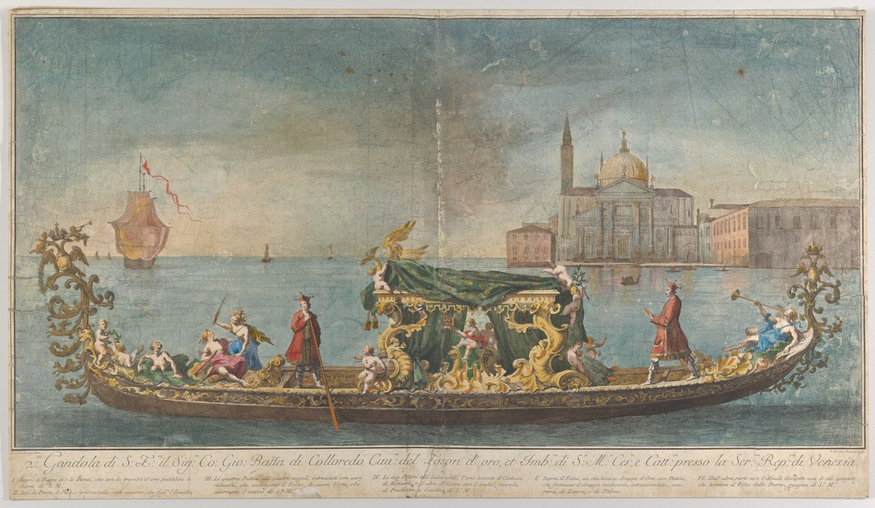 Giovanni Battista Colloreado nagykövet rendkívül díszített második gondolája enterin..., 1720-30. alkotó: Giovanni Antonio Faldoni