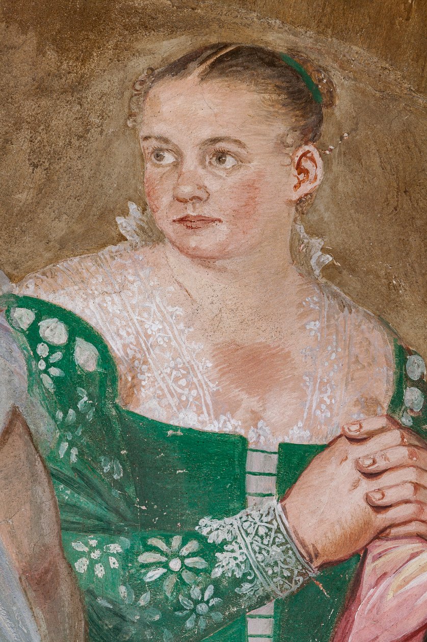 Női alak, Scipio kegyelme részlete, Kandalló szoba, 1560-65 körül (freskó) alkotó: Giovanni Antonio Fasolo