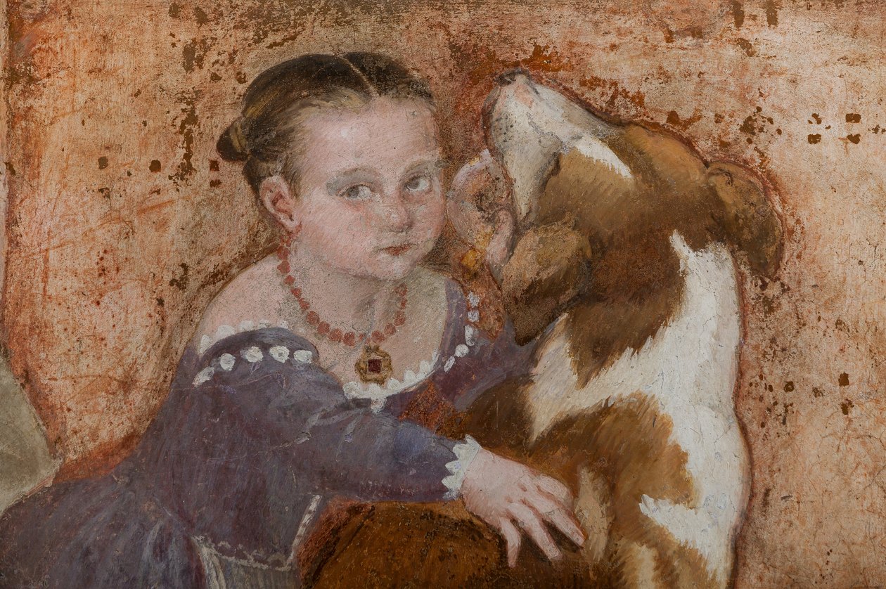 Kislány és kutya, A bankett részlete, 1570 körül (freskó) alkotó: Giovanni Antonio Fasolo