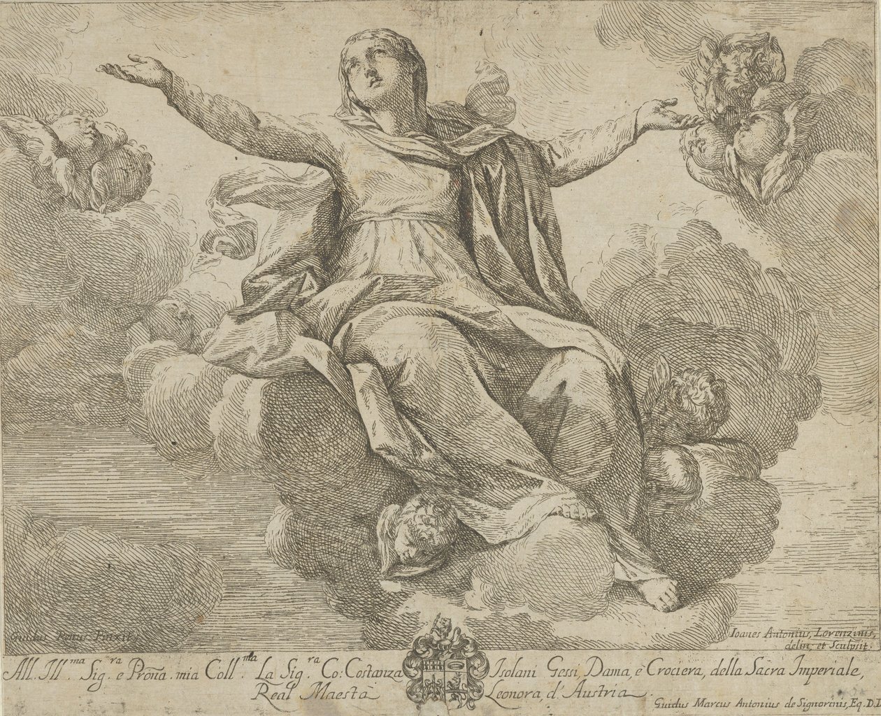 Szűz mennybemenetele, aki kitárt karral a felhők között ül, ang..., 1685-1720. alkotó: Giovanni Antonio Lorenzini