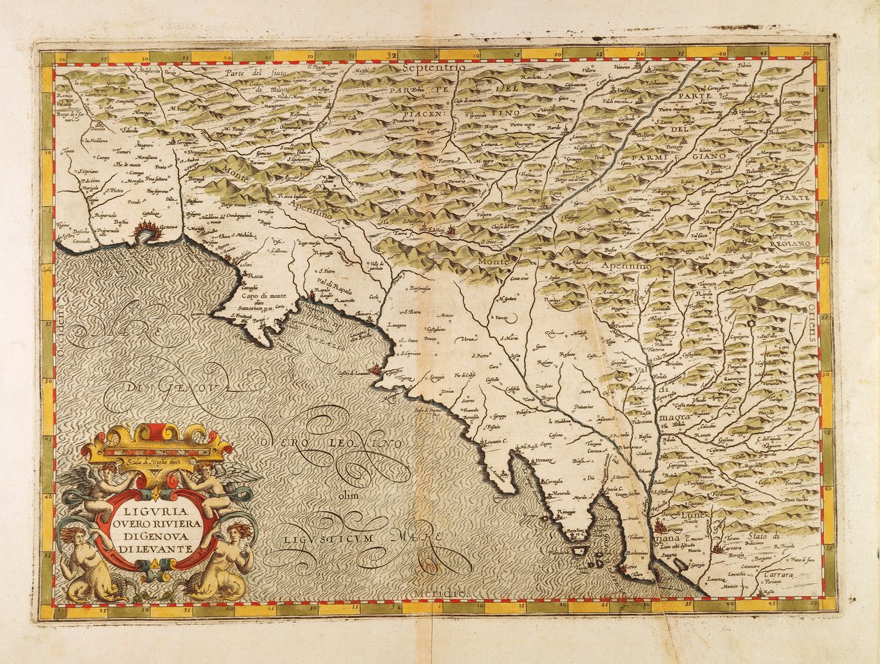 Kelet-Liguria régió, Giovanni Antonio Magini Olaszország atlaszából, Rézmetszet alkotó: Giovanni Antonio Magini