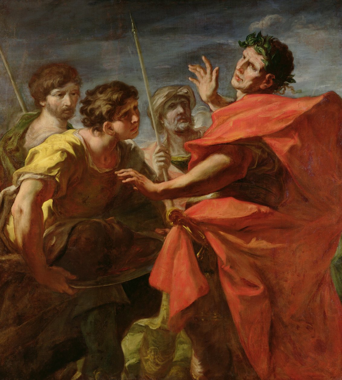 Pompeius feje (Kr. e. 106-48) Caesarnak (Kr. e. 100-44) bemutatva alkotó: Giovanni Antonio Pellegrini