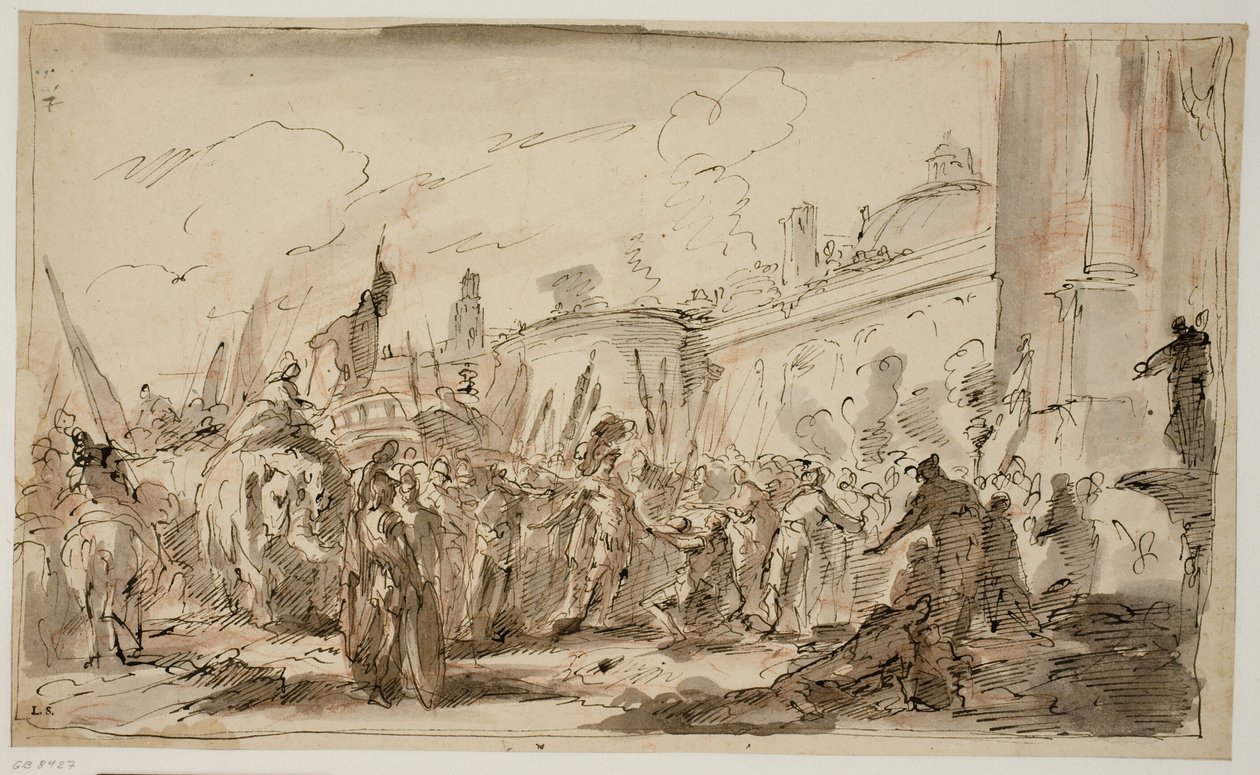 Pompeius feje bemutatta Caesarnak alkotó: Giovanni Antonio Pellegrini