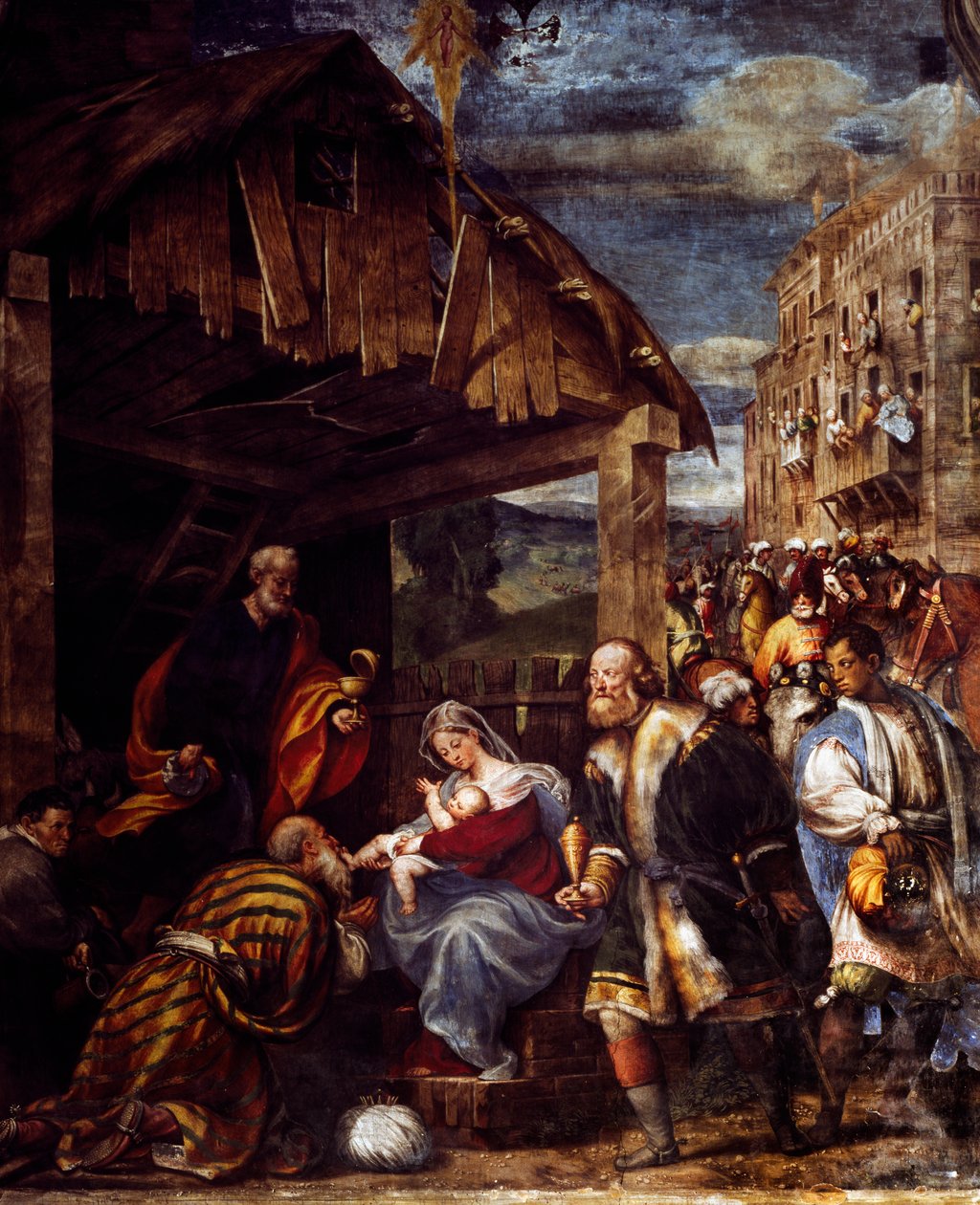 A mágusok imádása, kb. 1530, Pordenone (1483-1484 - 1539), freskó, Mágusok kápolnája, Santa Maria di Campagna templom, Piacenza, Emilia-Romagna. Részlet. Olaszország alkotó: Giovanni Antonio Pordenone