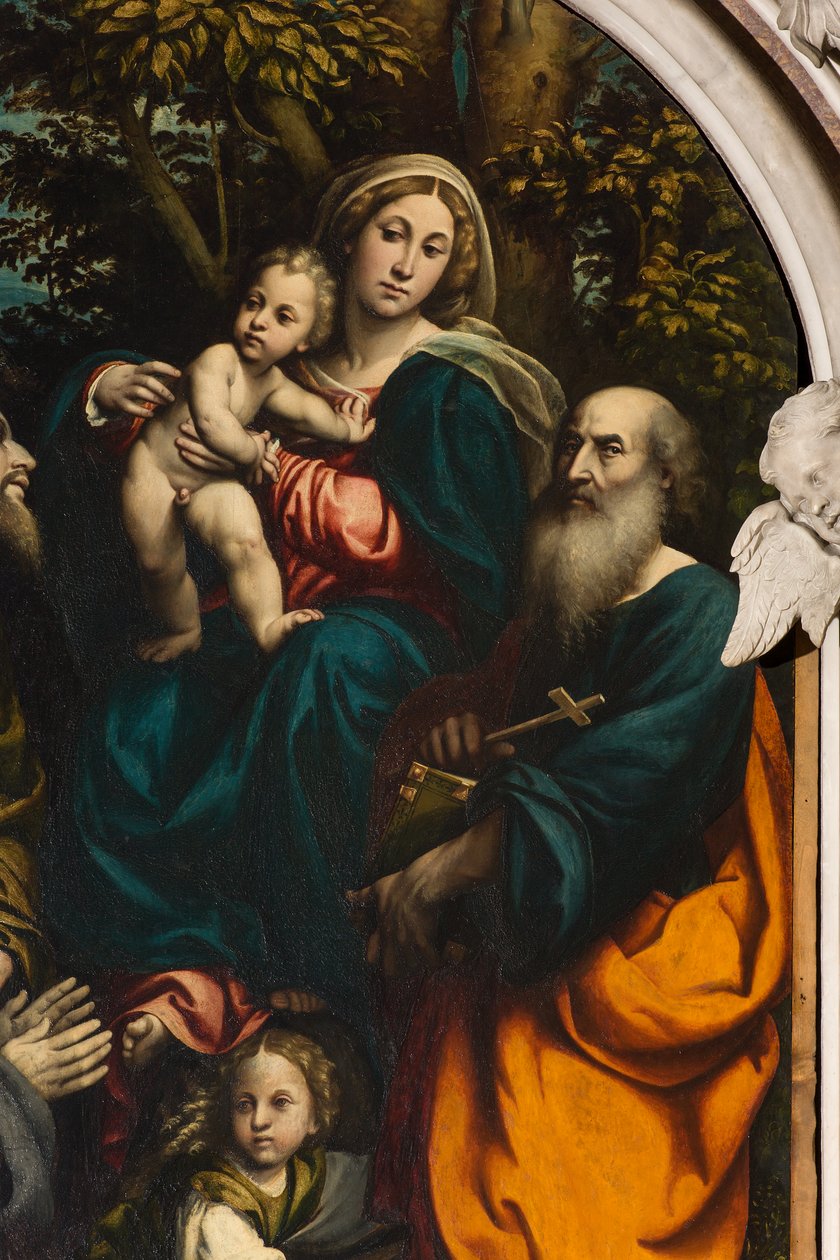 Szent Katalin, Madonna és Gyermek oltára Szent Fülöp és Jakab és az adományozó Giacomo Schizzi között, Il Pordenone 1522, Részlet alkotó: Giovanni Antonio Pordenone