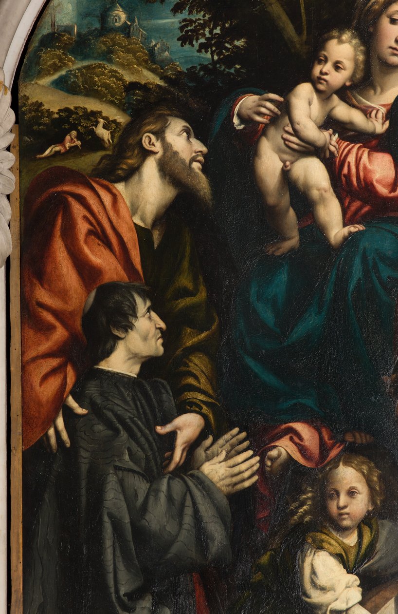 Szent Katalin, Madonna és Gyermek oltára Szent Fülöp és Jakab és az adományozó Giacomo Schizzi között, Il Pordenone 1522, Részlet alkotó: Giovanni Antonio Pordenone