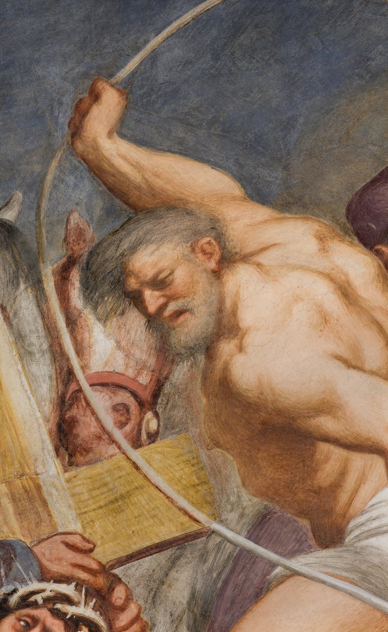 Középső hajó, második déli szakasz, Jézus elesik a kereszt alatt, Il Pordenone alkotó: Giovanni Antonio Pordenone