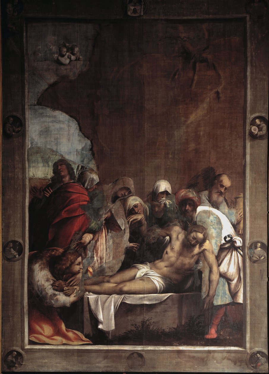 La deposition du christ (Krisztus lerakódása) Giovanni Antonio de Sacchis il Pordenone festménye (1484-1539) 1529-1530 V 391x291 cm Cortemaggiore (Piacenza), Chiesa dell Annunziata Olaszország alkotó: Giovanni Antonio Pordenone